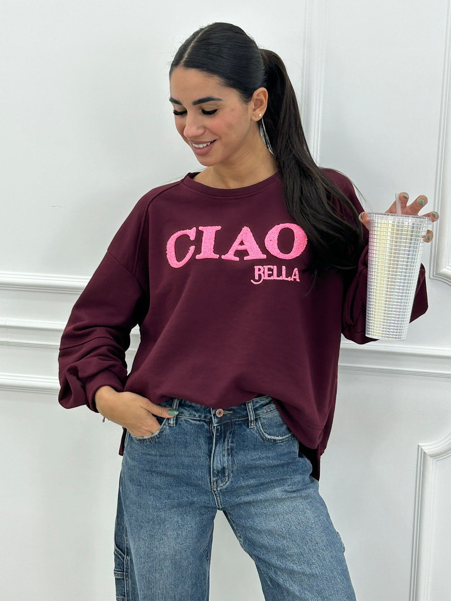 Sudadera Bella Vibes con Estampado de Letras