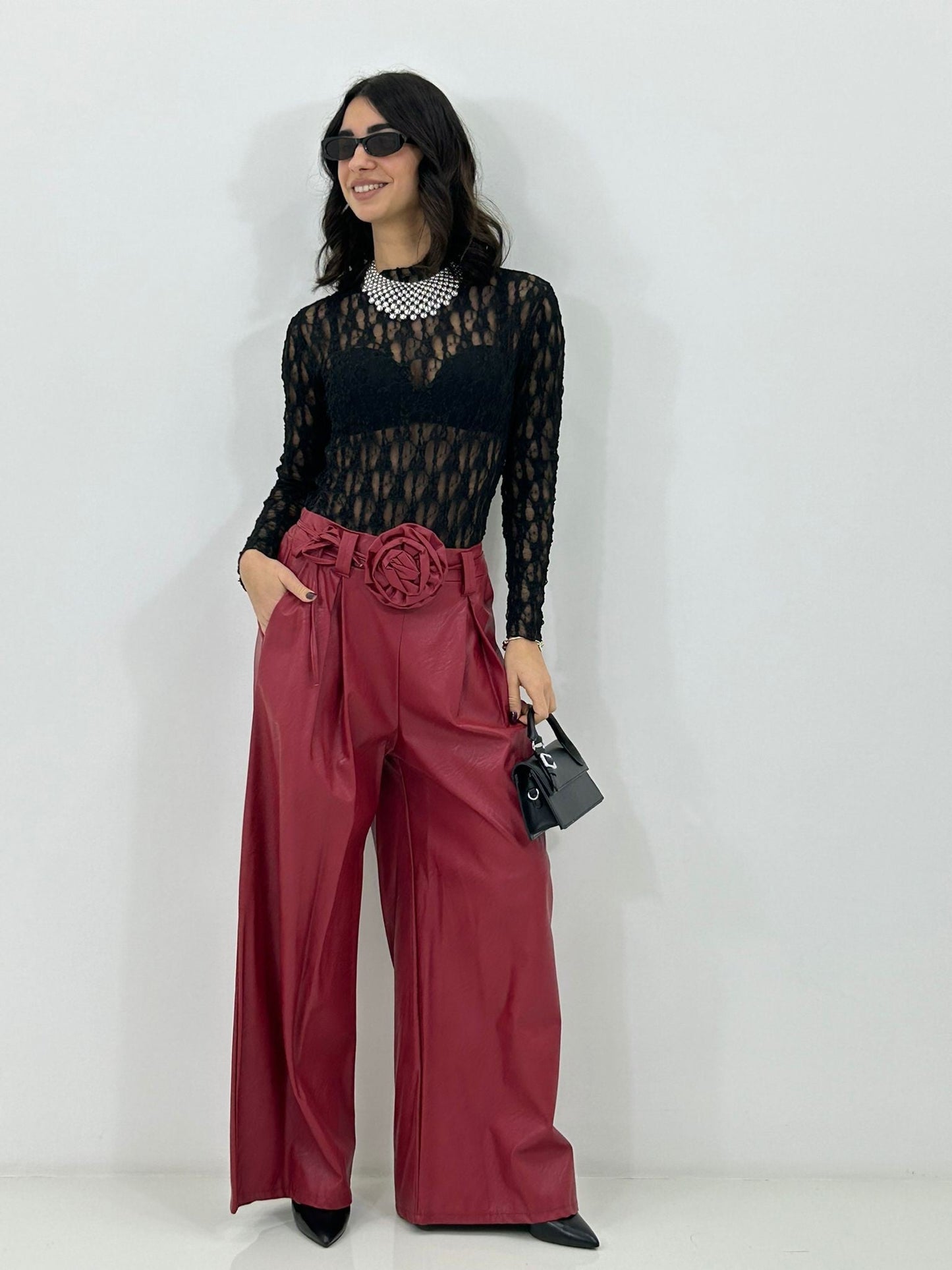 PANTALONE FLOWER BELT NEW P/E26