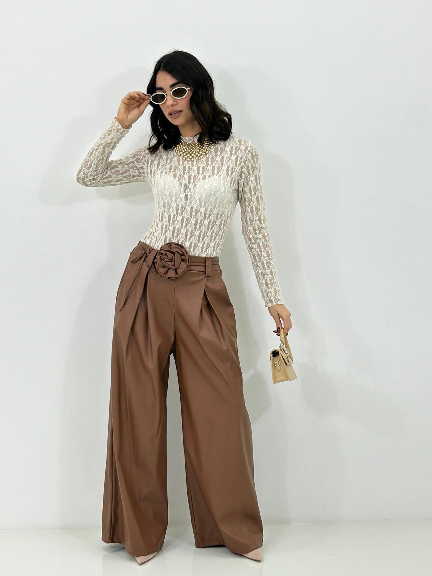 PANTALONE FLOWER BELT NEW P/E26
