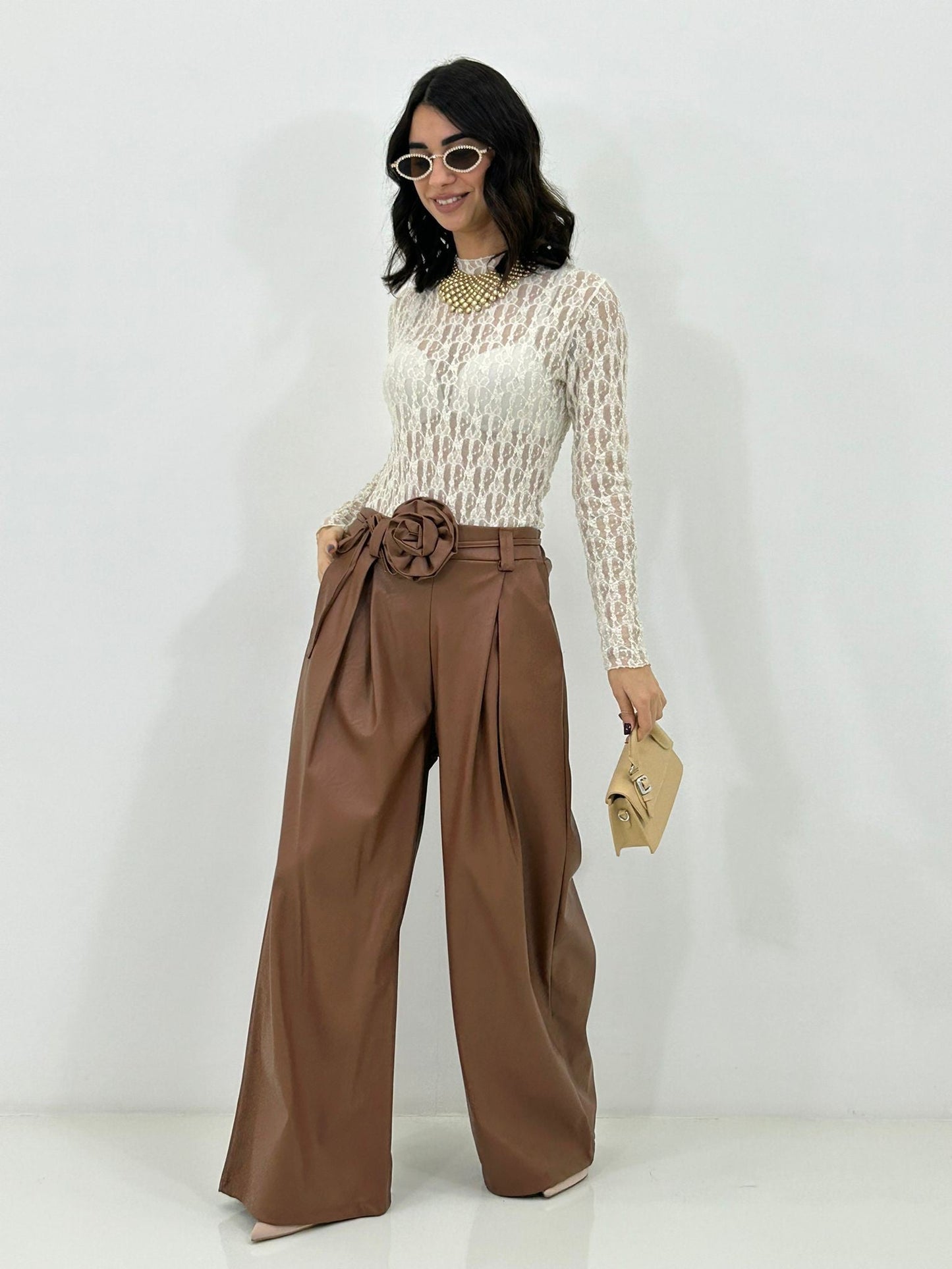 PANTALONE FLOWER BELT NEW P/E26