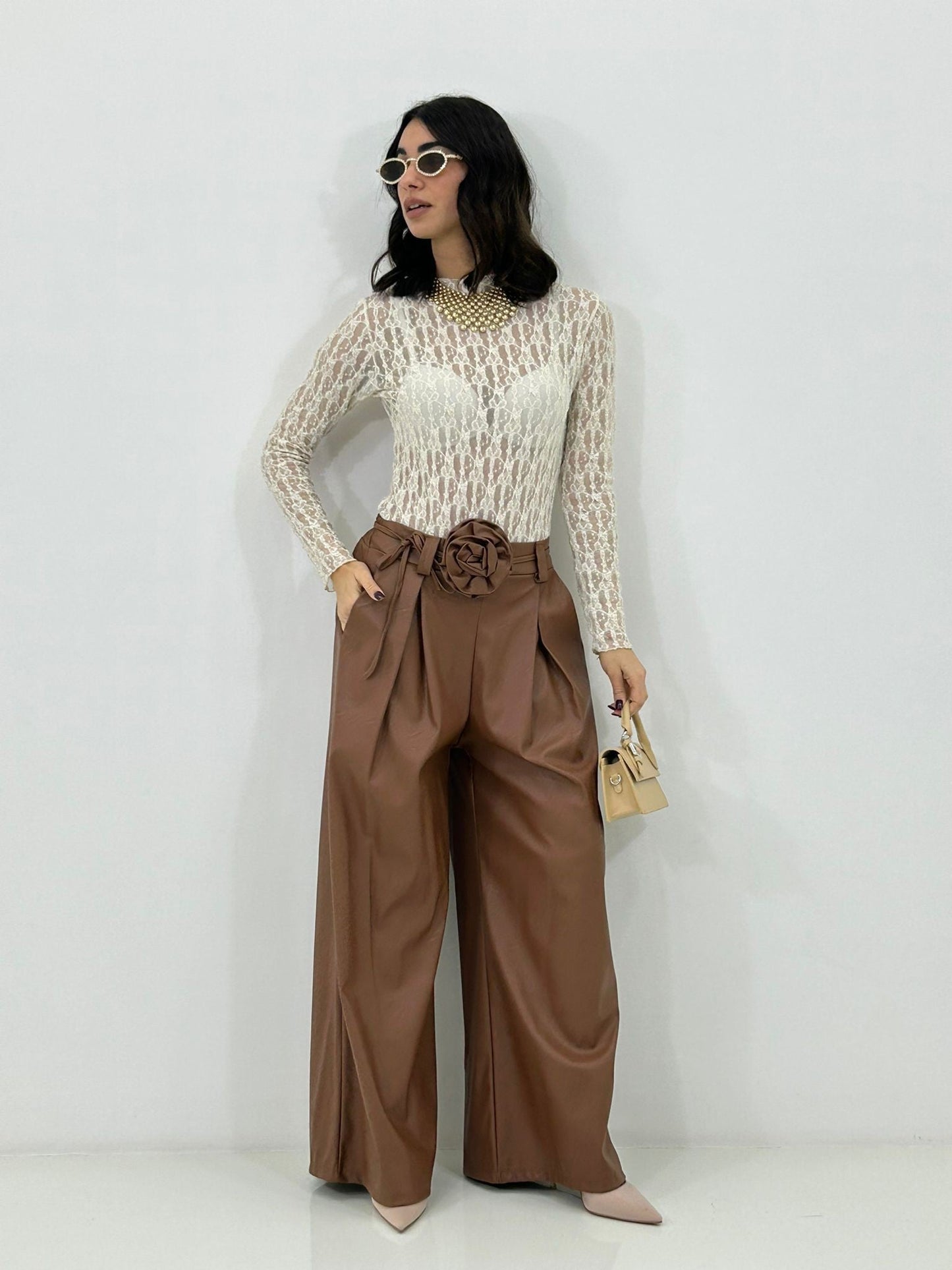 PANTALONE FLOWER BELT NEW P/E26